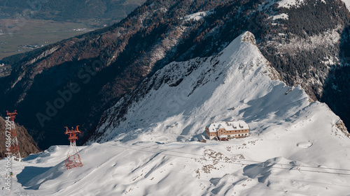 mountain hut snowy 