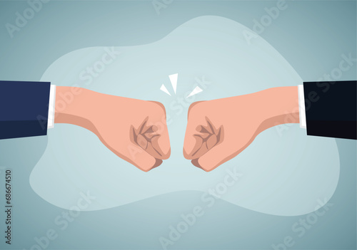 Pumping fists.Punch to celebrate. Greeting of two clenched fists of male hands. 