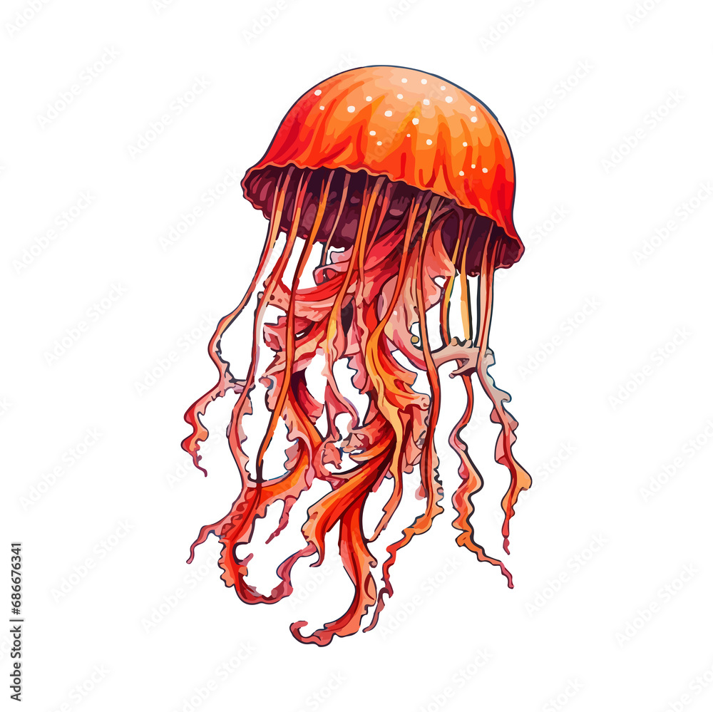 Fototapeta premium Jellyfish Sticker On Isolated Transparent Background