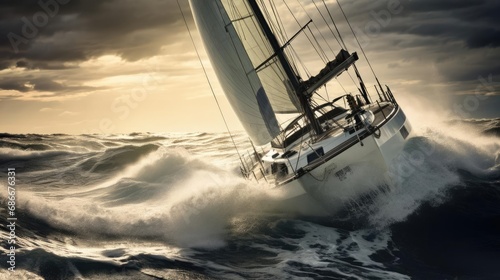 Close-up of a yacht in a stormy sea © cherezoff