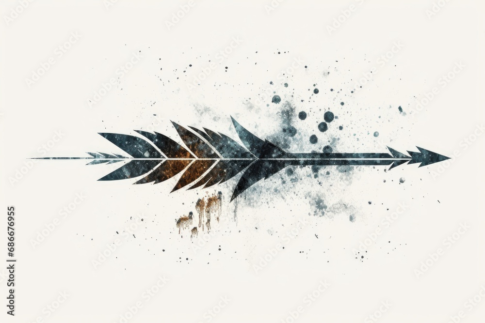 Naklejka premium A vibrant watercolor drawing of an arrow with colorful paint splatters. 