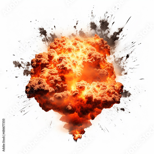 An explosion with fire in the center and smoke around the edge, isolated, ai technology