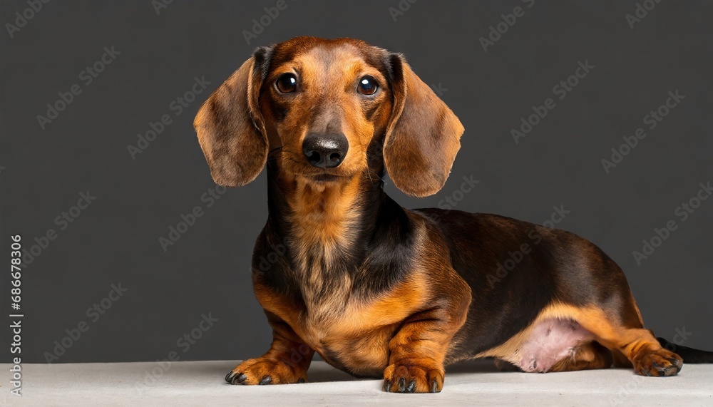 A cute dachshund in different poses, brown and black