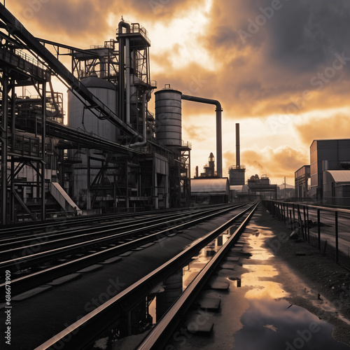 Sunset over industrial lanscape