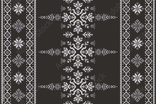 Abstract ethnic pixel border pattern flower. Aztec fabric boho mandalas India sari border design textile wallpaper. Tribal native motif African American saree borders Saree embroidery vector 