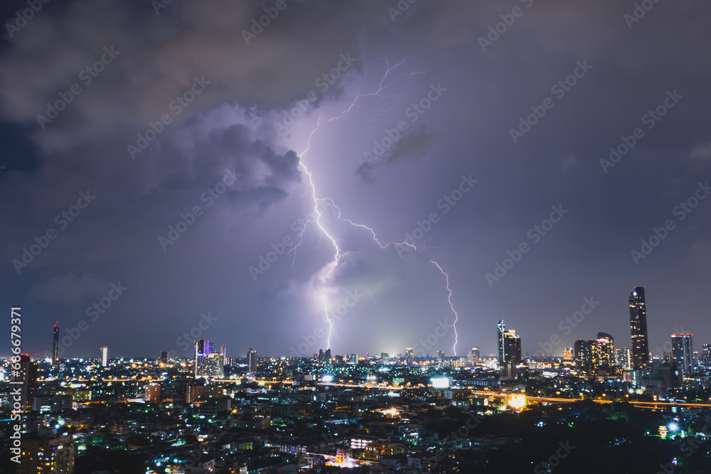 Lightning storm over night city