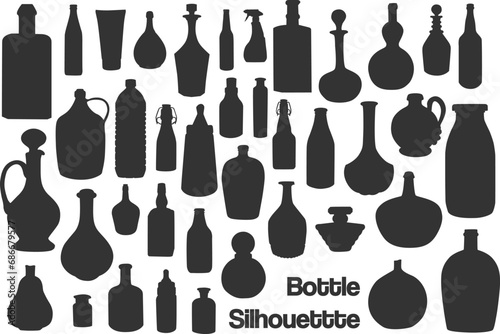 set of bottle silhouette, various drink and beverage collection. Vector illustration