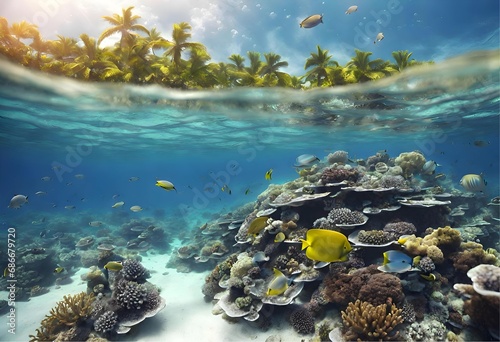 Underwater life in tropical waters of an atoll in Oceania 
