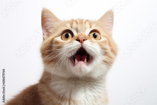 A detailed close-up image of a cat with its mouth wide open. 