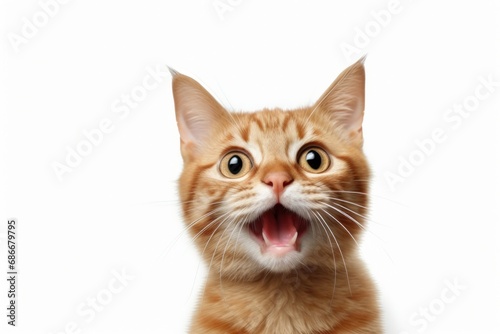 A close-up image of a cat with its mouth open, showing its teeth. 