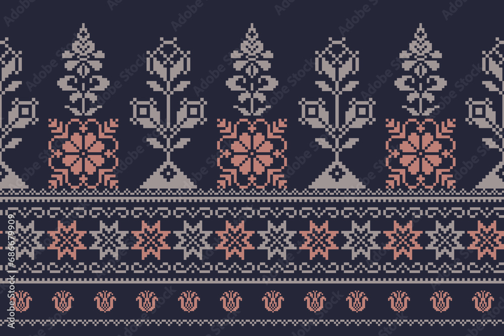Abstract ethnic pixel border pattern flower. Aztec fabric boho mandalas India sari border design textile wallpaper. Tribal native motif African American saree borders Saree embroidery vector Abstract ethnic pixel border pattern flower. Aztec fabric boho mandalas India sari border design textile wallpaper. Tribal native motif African American saree borders Saree embroidery vector