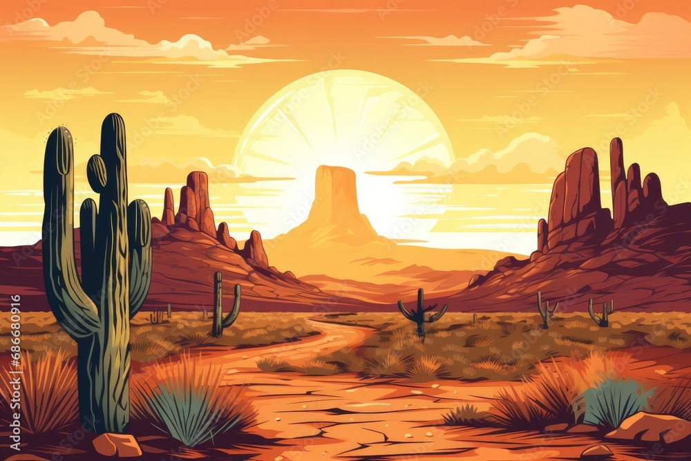 American desert poster, vector desert landscape - obrazy, fototapety, plakaty 
