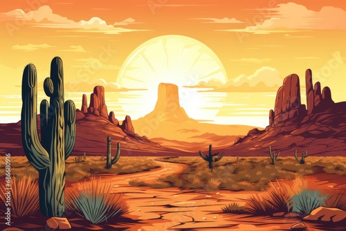 American desert poster, vector desert landscape