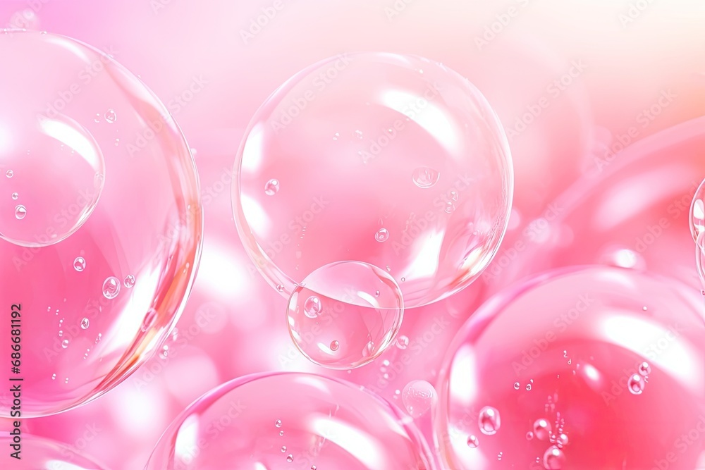 Beautiful Transparent Shiny Pink Soap Bubbles Floating