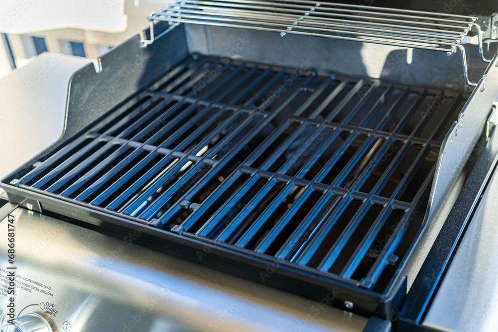 Brand New Two-Burner Grill Stationed on Balcony Brand New Two-Burner Grill Stationed on Balcony