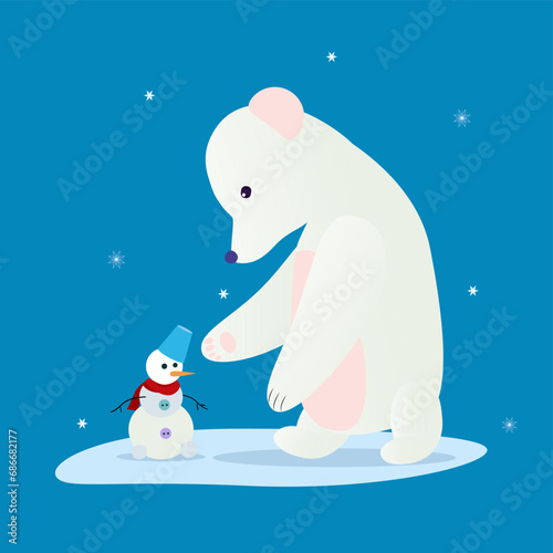 Christmas card with polar bear and the snowman