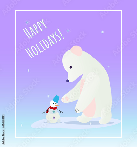Happy Holidays card with polar bear