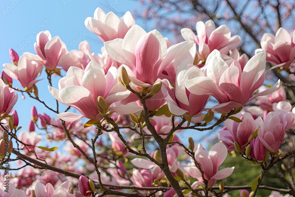 Obraz premium Flowering Magnolia Soulangiana Spring Pink Flowers