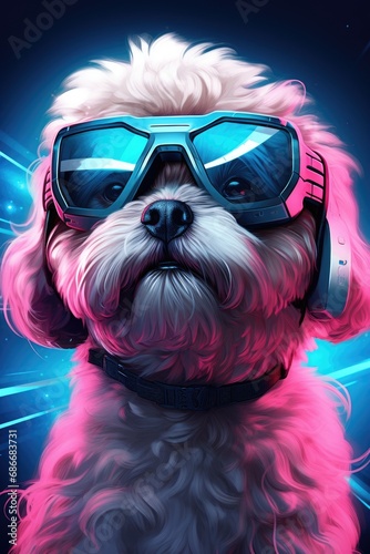Futuristic illustration of petfluencer character, dog