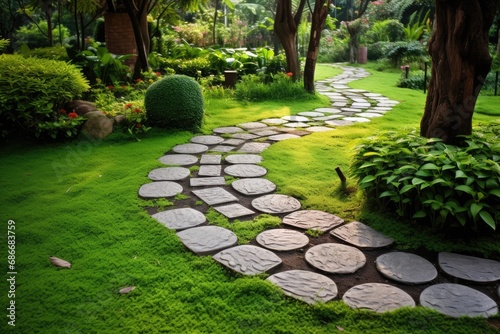 Garden path paving stones and grass