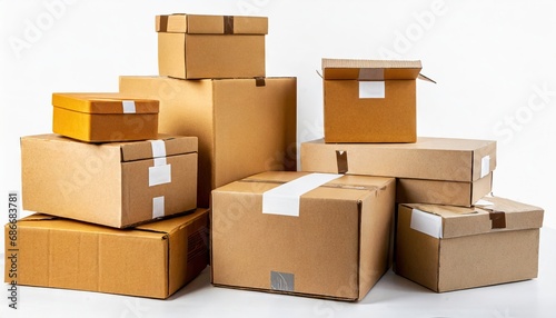 Various cardboard boxes for shipping, isolated, white background, mockup © Marko