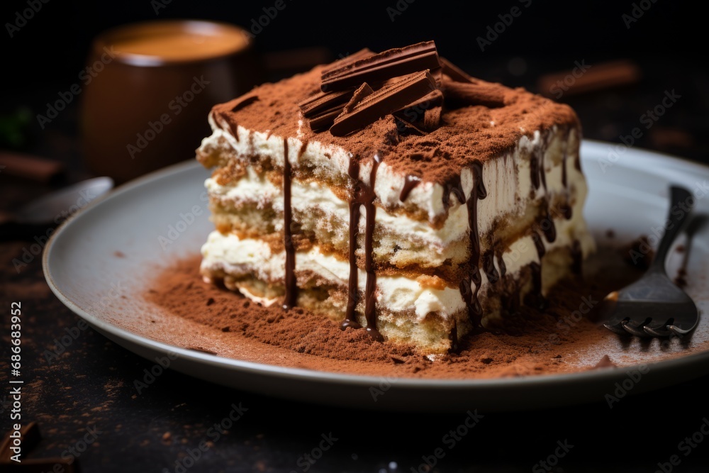 An Exquisite Presentation of Traditional Italian Tiramisu Layered with Creamy Mascarpone and Espresso-Soaked Savoiardi Biscuits An Exquisite Presentation of Traditional Italian Tiramisu Layered with Creamy Mascarpone and Espresso-Soaked Savoiardi Biscuits