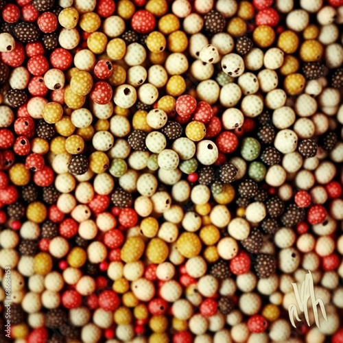 Mixed peppercorns texture. Background with copyspace. Close up. Top view strong hot berry spice kitchen Generative AI 