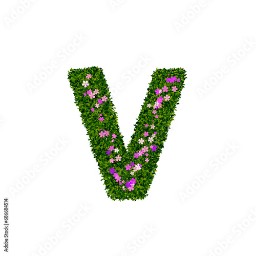 Letter v with leaves and flowers. Transparent png 