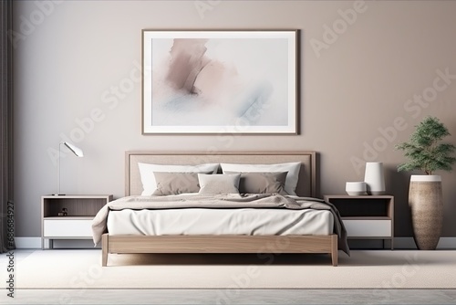 Luxury bedroom interior with minimal decor loft style © Tymofii