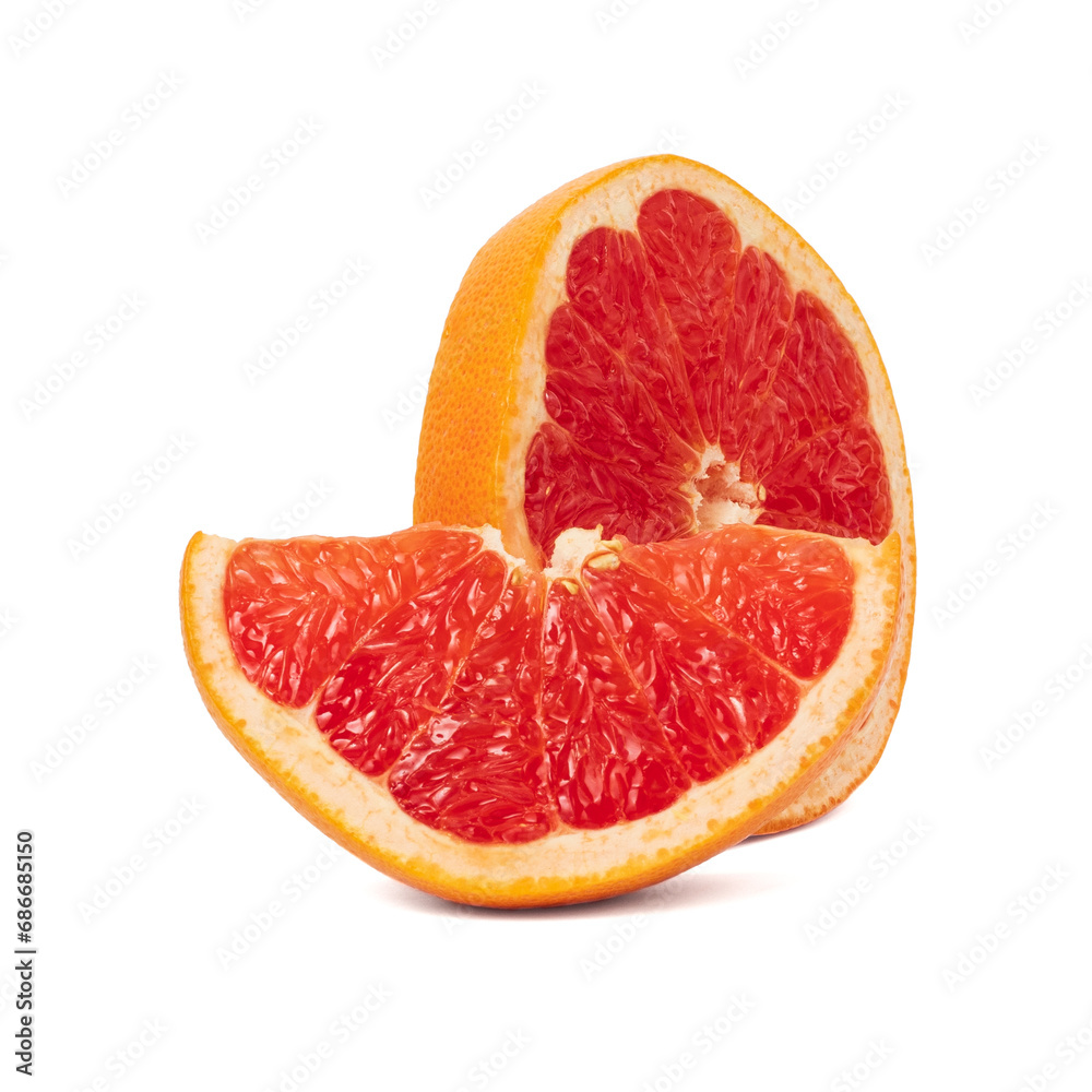 Pink ripe grapefruit slice on white isolated background Pink ripe grapefruit slice on white isolated background