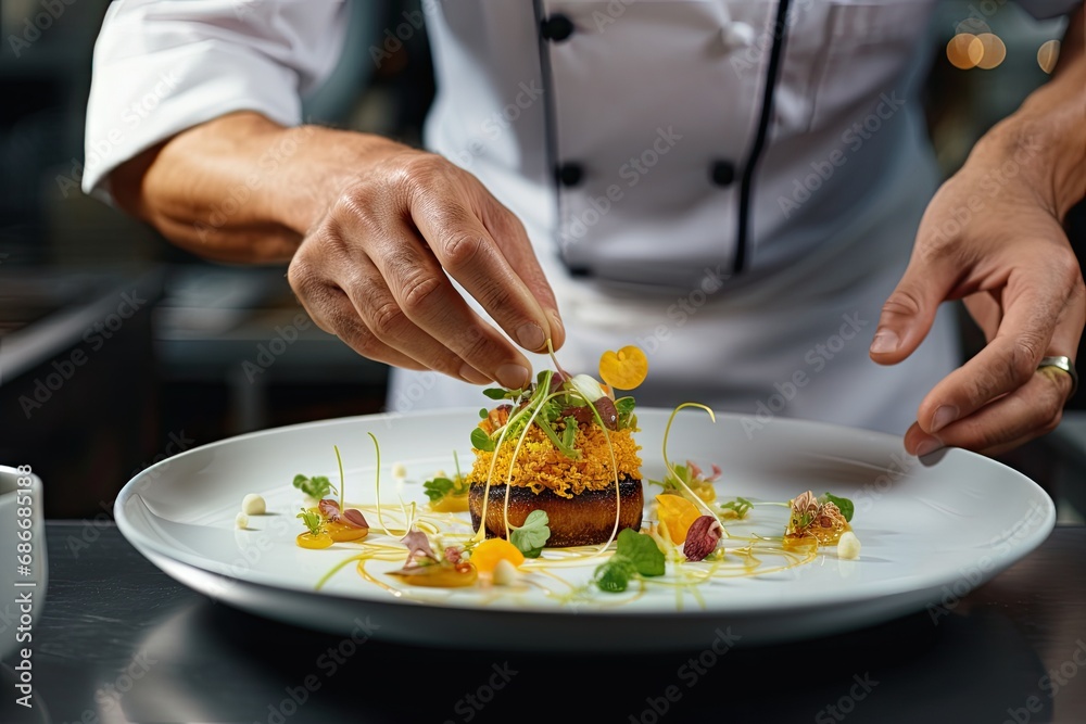 Master chef cook man hands precisely cooking Master chef cook man hands precisely cooking