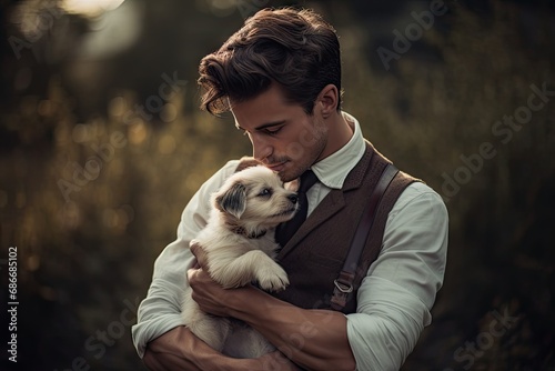 Man with cute puppy
