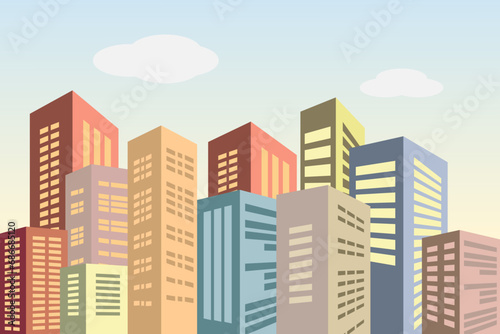 City skyline with colorful tall buildings. Colorful city. Vector illustration.