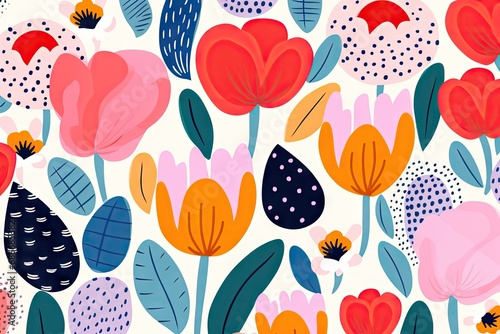 Multi colored geometric flowers seamless pattern © Tymofii