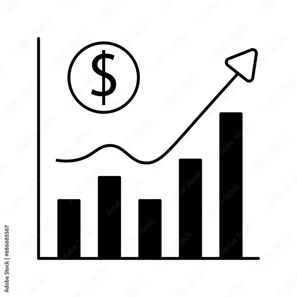 increase money growth icon, marketing progress, thin line symbol on white background - vector illustration. increase money growth icon, marketing progress, thin line symbol on white background - vector illustration.