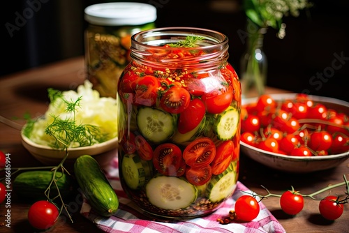 Pickled cucumbers and tomatoes
