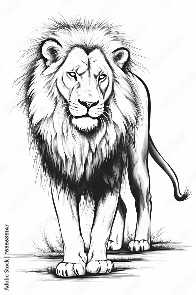 lion pencil drawing coloring book, black and white Vector illustration, engraving style, Generative ai lion pencil drawing coloring book, black and white Vector illustration, engraving style, Generative ai