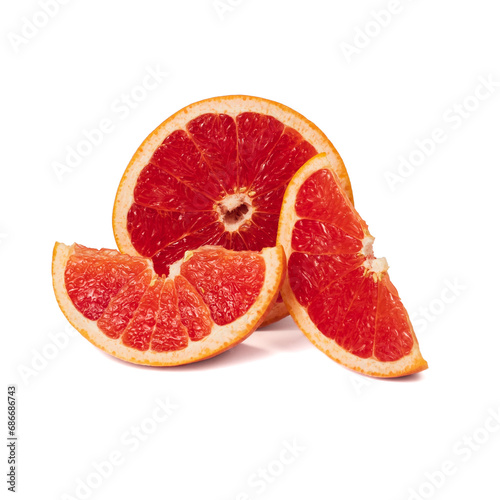 Pink ripe grapefruit slice on white isolated background