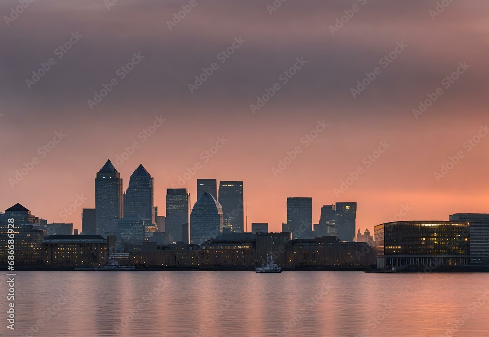 Morning Glow: Canary Wharf's Skyline Embraced by Dawn