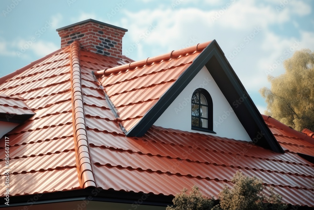 Sloped red clay tile roof with round beaver tail edge Sloped red clay tile roof with round beaver tail edge