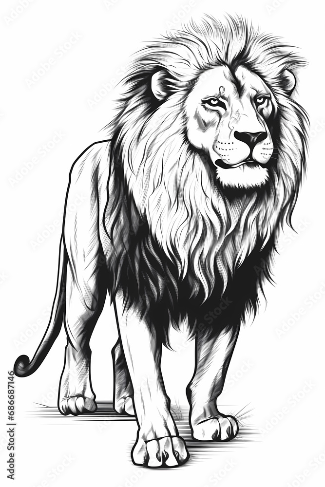 lion pencil drawing coloring book, black and white Vector illustration, engraving style, Generative ai lion pencil drawing coloring book, black and white Vector illustration, engraving style, Generative ai