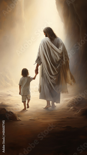 Jesus walking with me, hand in hand. © liquid2000