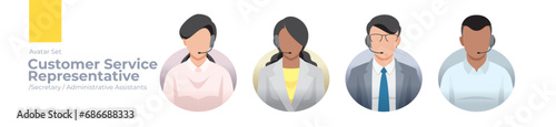 Customer Service representative worker picture avatar icons. Illustration of men and women wearing headset