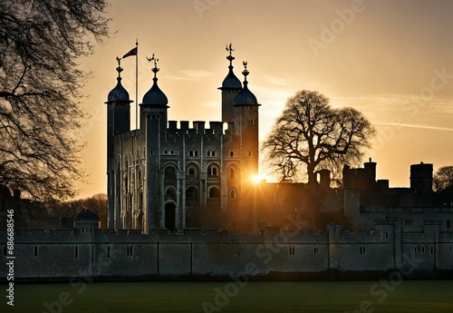 Sunrise Silhouettes: Tower of London Standing Tall in Dawn's Light