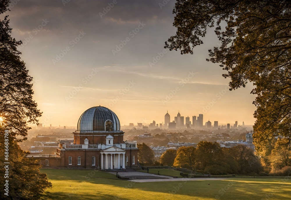 Obraz premium Sunrise Symphony: Greenwich Royal Observatory Overlooking the City