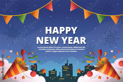 Happy New Year Party Background VectorFlat 3D Template photo