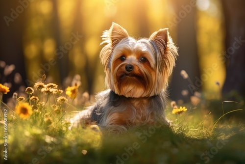 Yorkshire Terrier Dog Lies In The Beautiful Grass © Tymofii