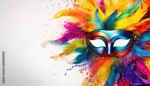 Colored Masquerade Mask on white background, concept carnival © yurakrasil