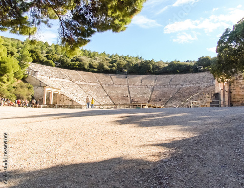Detail of Epidaurus ancient Theater  in greece