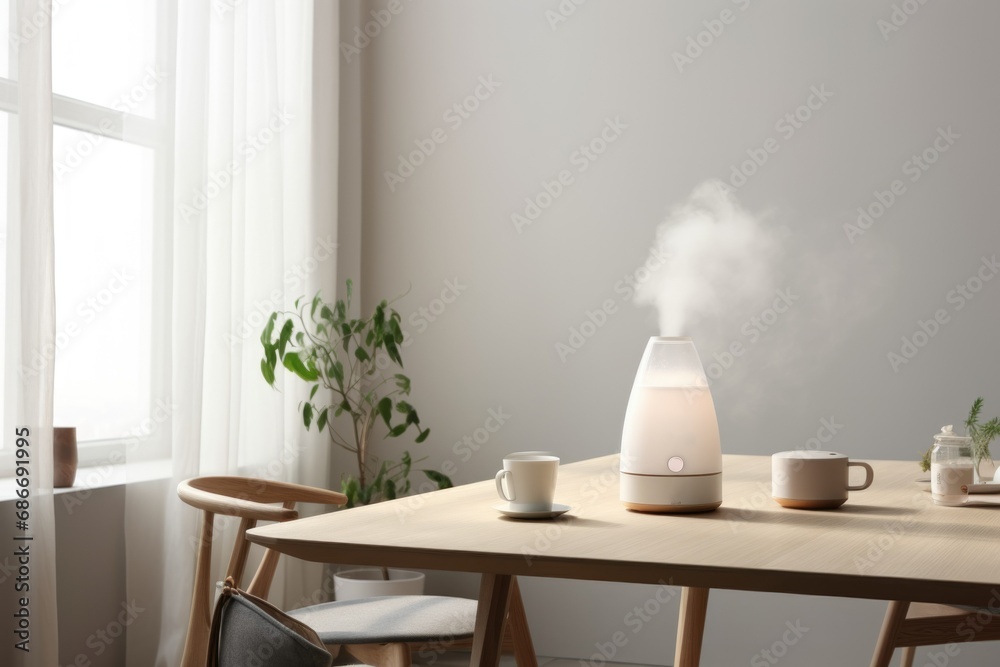 Fototapeta premium Cozy minimalist room with humidifier. comfort at home. Maintaining humidity in the room. children's room